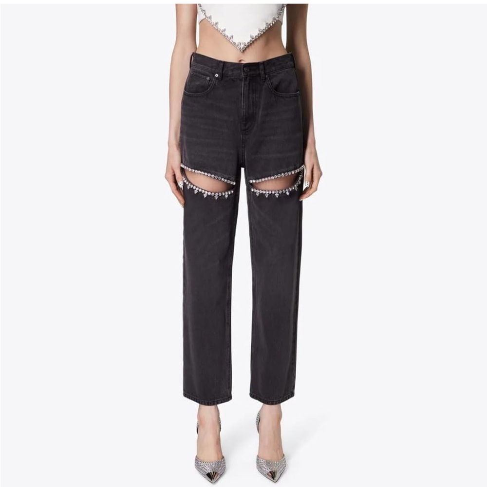 Black Embellished Cutout Jeans - Women